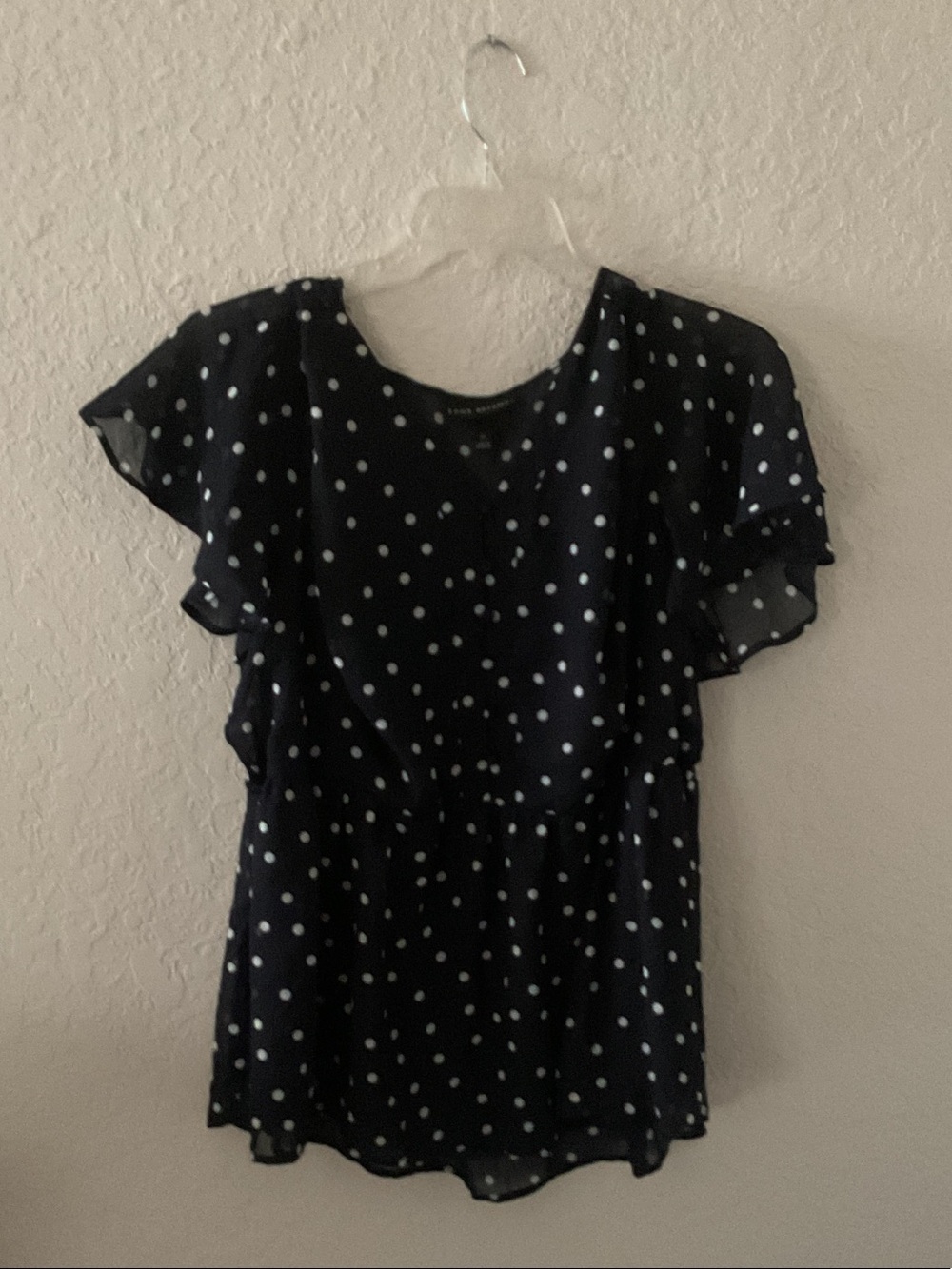 Lane Bryant Navy Polka Dot Flutter Sleeve Blouse